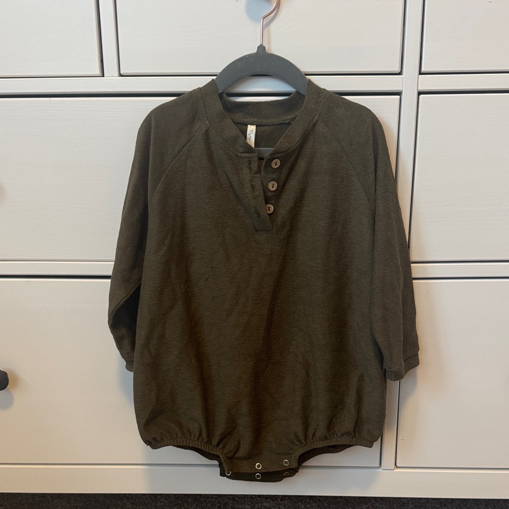 Olive Green Baby Onesie with Buttons